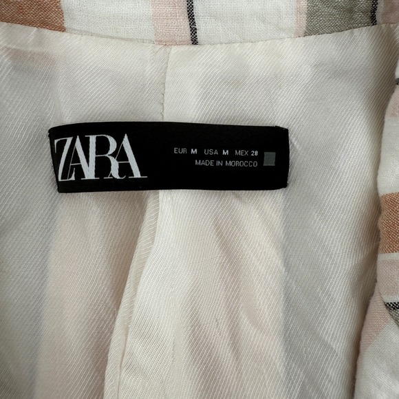 ZARA Striped Linen Blend Blazer Jacket Womens Medium Pink Green White - Picture 6 of 9